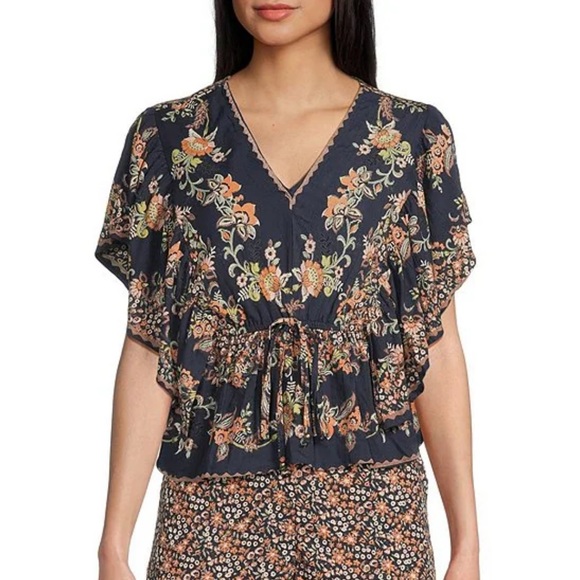 Angie V-Neck Flutter Sleeve Tie Front Top - Picture 8 of 16